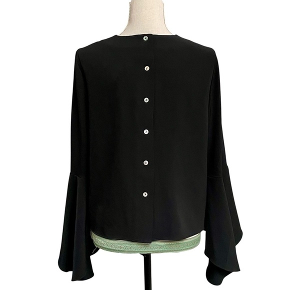 Carmen Marc Valvo Black Ruffle Bell Sleeve Blouse Sz 6 Elegant Statement Top NWT - Picture 10 of 14